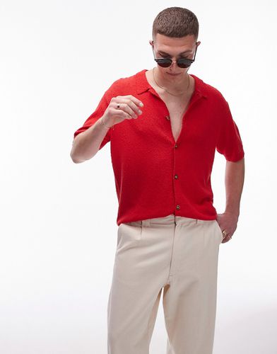 Camicia vestibilità comoda in maglia testurizzata rossa con bottoni - Topman - Modalova