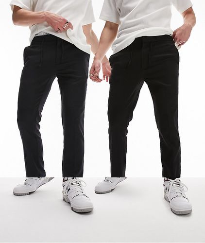 Confezione da 2 paia di pantaloni eleganti neri e blu navy con fascia in vita elasticizzata - Topman - Modalova