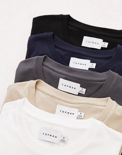 Confezione da 5 T-shirt classiche nera, bianca, grigia, pietra e blu navy - Topman - Modalova