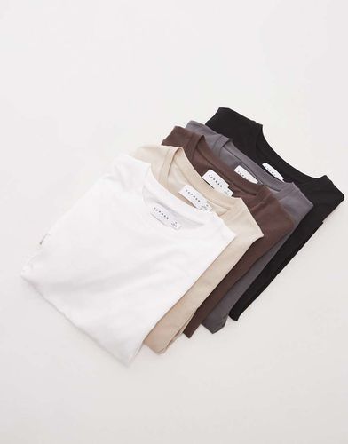 Confezione da 5 T-shirt regular fit nera, bianca, color pietra, antracite e marrone - Topman - Modalova