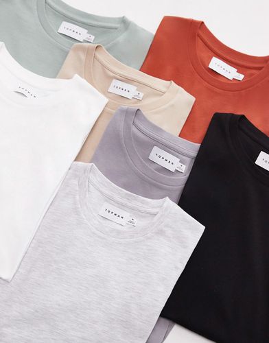 Confezione da 7 t-shirt classiche nera, bianca, salvia, pietra, grigia, ruggine e grigio ghiaccio mélange - Topman - Modalova