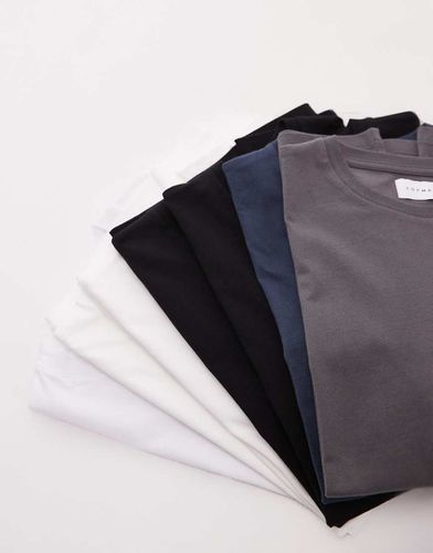 Confezione da 7 T-shirt regular fit bianca, nera, grigio antracite e blu navy - Topman - Modalova