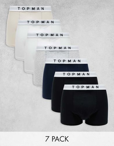 Confezione da 7 boxer aderenti neri, bianchi, grigio mélange, blu navy e color pietra con elastico bianco in vita - Topman - Modalova