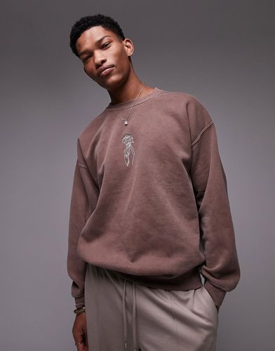 Felpa oversize slavato con mano e rosa ricamata - Topman - Modalova