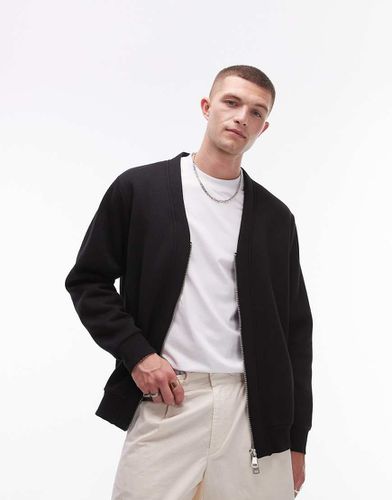 Felpa oversize nera con zip e scollo a V - Topman - Modalova