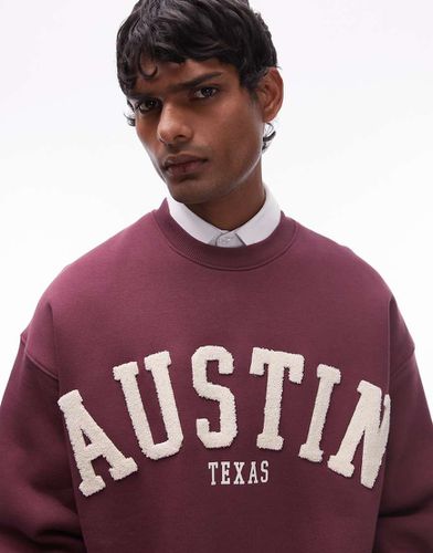 Felpa oversize color bordeaux con stampa "Austin" - Topman - Modalova