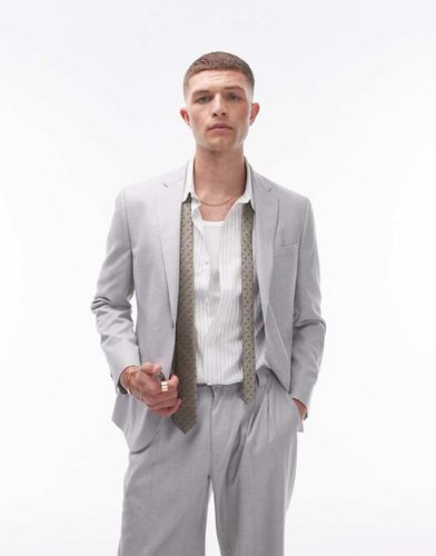 Giacca da abito grigia slim in misto lino - Topman - Modalova