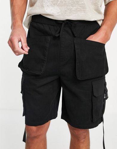 Pantaloncini cargo taglio lungo neri con cinturini - Topman - Modalova