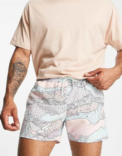 Pantaloncini da bagno con stampa astratta di mappa - Topman - Modalova