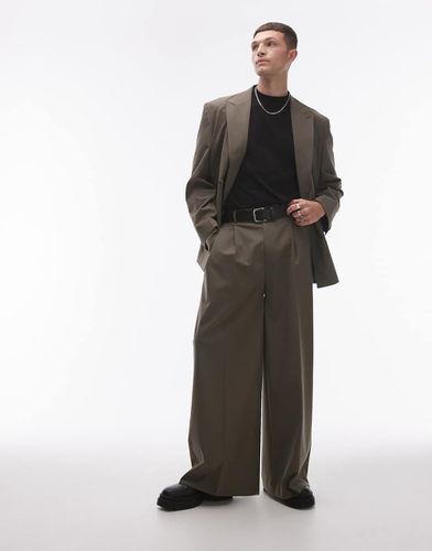 Pantaloni a fondo ampio e vita alta kaki - Topman - Modalova