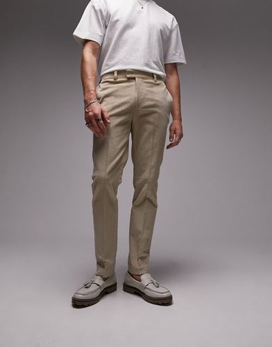 Pantaloni da abito skinny a coste color pietra - Topman - Modalova