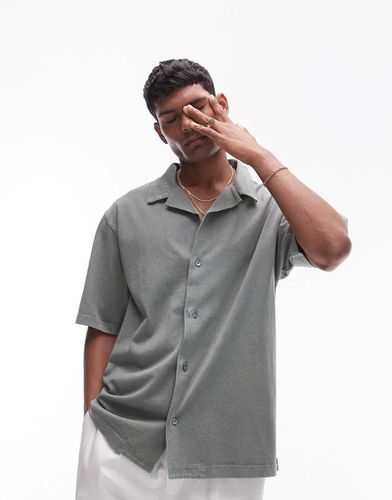 Polo oversize in jersey salvia slavato con bottoni - Topman - Modalova