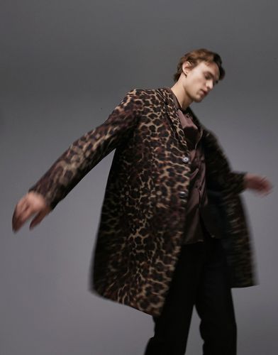 Soprabito taglio lungo leopardato con lana - Topman - Modalova