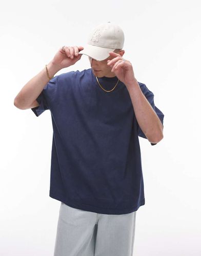 T-shirt oversize blu navy slavato con spalle scese - Topman - Modalova