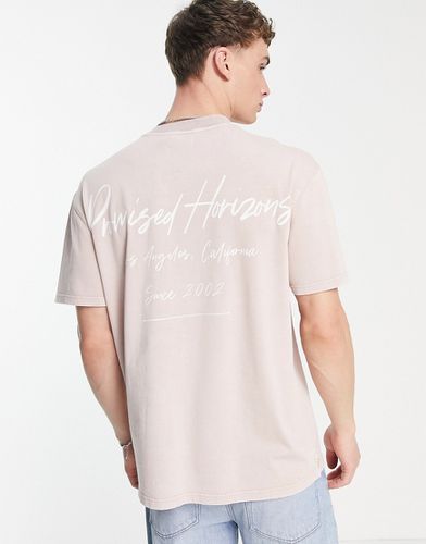 T-shirt oversize grigio pietra con stampa "Promised Horizons" sul retro - Topman - Modalova