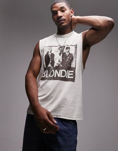 T-shirt oversize senza maniche pietra slavato con stampa "Blondie" riquadrata - Topman - Modalova