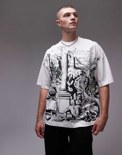 T-shirt premium extra oversize pesante écru con stampa scenica medievale sul davanti e sul retro - Topman - Modalova