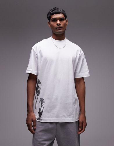 T-shirt premium oversize bianca con stampa floreale monocromatica - Topman - Modalova