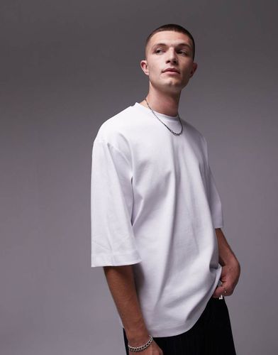 T-shirt premium pesante oversize da 370gsm con maniche di media lunghezza bianca - Topman - Modalova