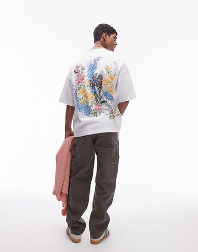 T-shirt premium super oversize bianca con stampa digitale di fiori sul davanti e sul retro - Topman - Modalova