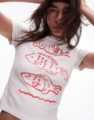 T-shirt mini écru con stampa "Sous Marine" - Topshop - Modalova