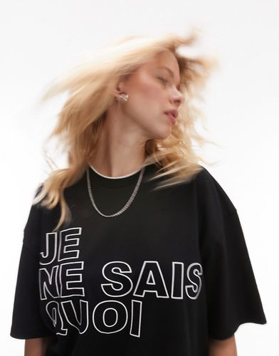 T-shirt nera oversize con scritta Je ne sais quoi - Topshop - Modalova