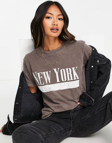 T-shirt color cioccolato con grafica "New York" - Topshop - Modalova