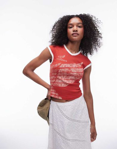 T-shirt corta rossa con scollo a V e grafica Honda su licenza - Topshop - Modalova