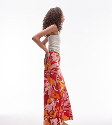 Gonna lunga asimmetrica arancione a fiori - Topshop Tall - Modalova