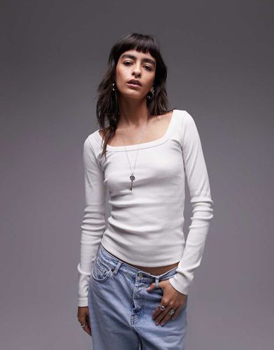 Top a maniche lunghe con scollo quadrato écru - Topshop - Modalova