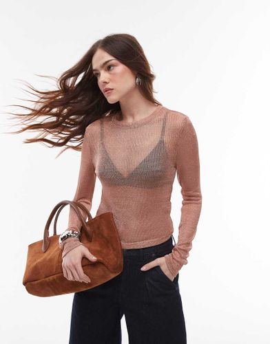 Top transparent métallisé à manches longues - Or - Topshop - Modalova