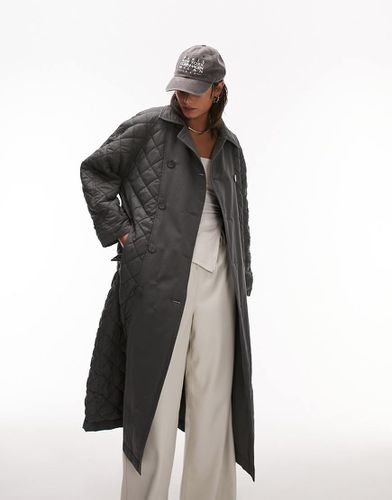 Trench double-face taglio lungo imbottito antracite - Topshop - Modalova