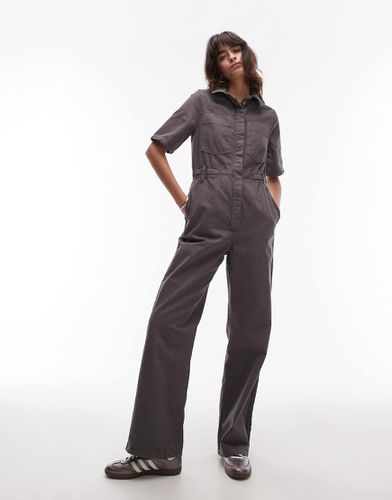 Tuta jumpsuit a maniche corte antracite - Topshop - Modalova