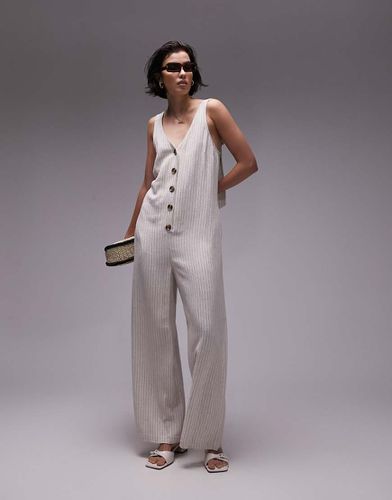 Tuta jumpsuit in lino a righe testurizzato con bottoni - Topshop - Modalova