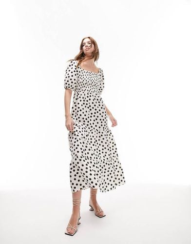 Vestito midi arricciato a pois monocromatici - Topshop - Modalova