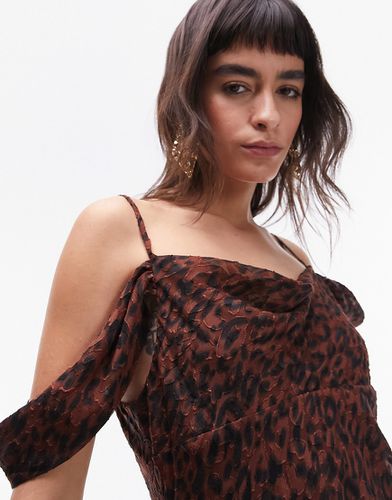 Vestito midi premium con spalline sottili e spalle scoperte animalier jacquard - Topshop - Modalova