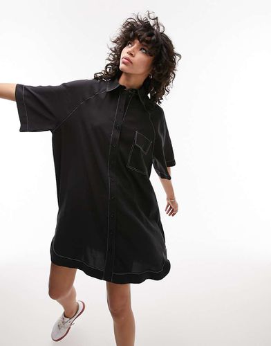 Vestito camicia corto oversize nero con impunture - Topshop - Modalova