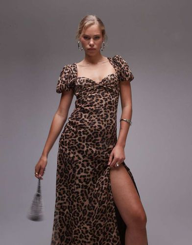 Vestito da cerimonia con maniche arricciate con stampa animalier - Topshop - Modalova