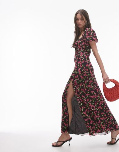 Vestito da cerimonia con maniche arricciate e stampa a fiori rossi - Topshop - Modalova