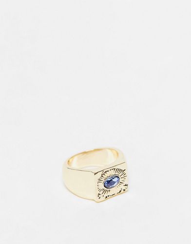 Anello con sigillo color oro con pietra blu incastonata - Topshop - Modalova