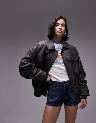 Bomber in pelle sintetica slavato - Topshop - Modalova