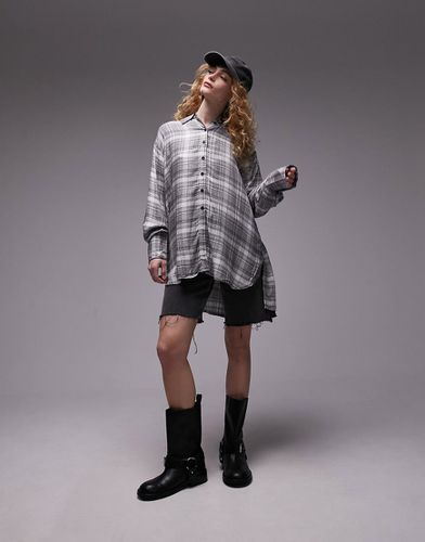 Camicia comoda a maniche lunghe oversize a quadri bianchi e neri - Topshop - Modalova