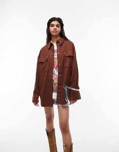 Camicia giacca oversize color cioccolato - Topshop - Modalova