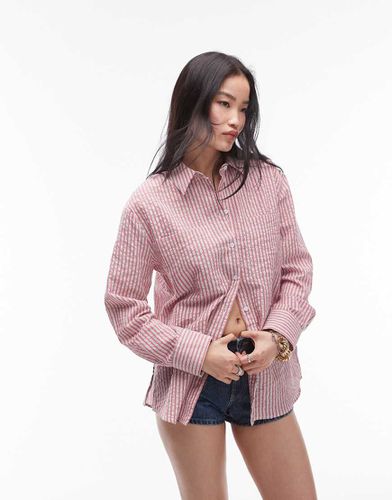 Camicia in seersucker a righe avorio e rossa - Topshop - Modalova