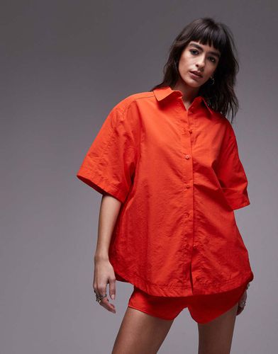 Camicia tecnica rossa con maniche a tre quarti - Topshop - Modalova