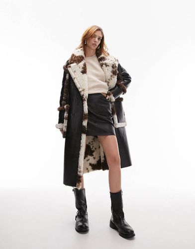 Cappotto double-face in pile borg con stampa animalier e cintura - Topshop - Modalova