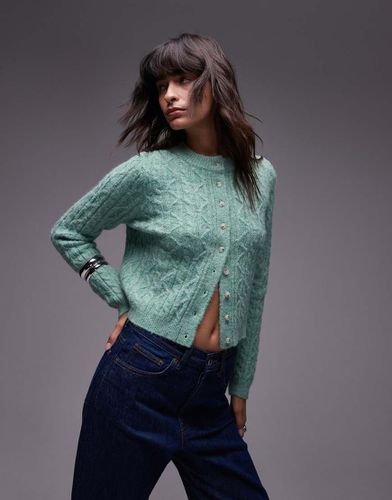 Cardigan corto in maglia a trecce color menta - Topshop - Modalova