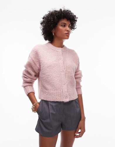 Cardigan girocollo in maglia rosa bouclé - Topshop - Modalova