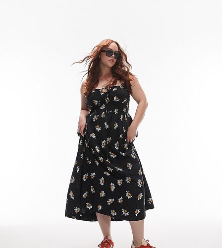 Vestito midi a fiori con arricciature - Topshop Curve - Modalova