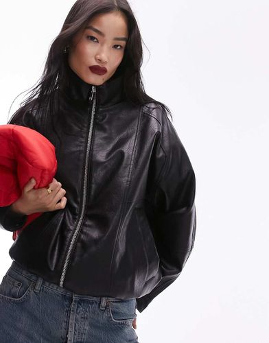 Giacca bomber anni '80 in pelle sintetica super slavata nera - Topshop - Modalova